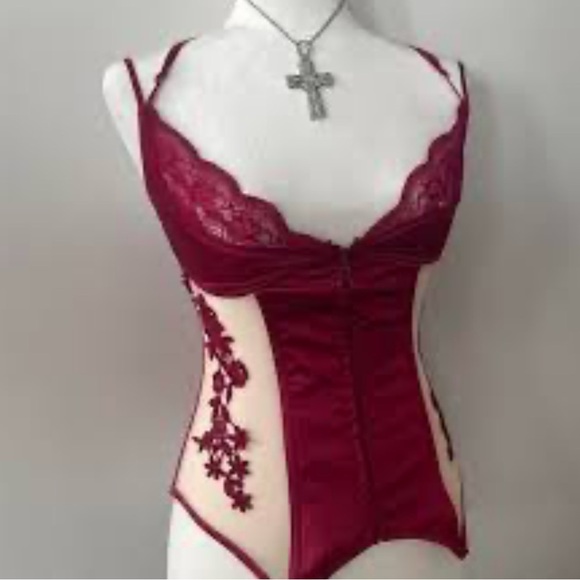Coquette Chic Burgundy Lace Bodysuit - Picture 1 of 4